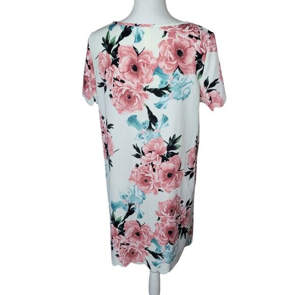 Vanilla Bay Dress Floral Short‎ Sleeve White Pink Roses Short Womens Large - Picture 12 of 13